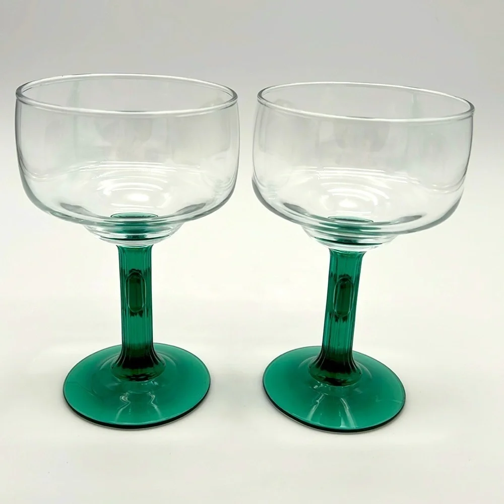 Retro Libbey Cactus Margarita Glasses, Green Stem and Base 16 Ounce (Set of 2)